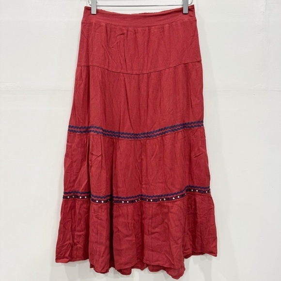 Now Gen x Sonoma Pleated Gauze Maxi Skirt Bohemian Cottagecore Small Red - Picture 1 of 6